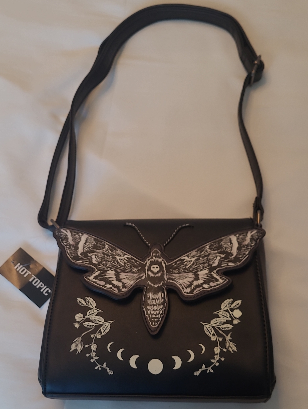 Hot Topic Black Moth & Moonphase Crossbody Bag